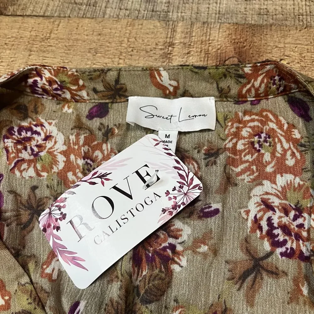 Sweet Lemon NEW Women's Olive Green Floral Maxi Dress Sz M Festival Romance